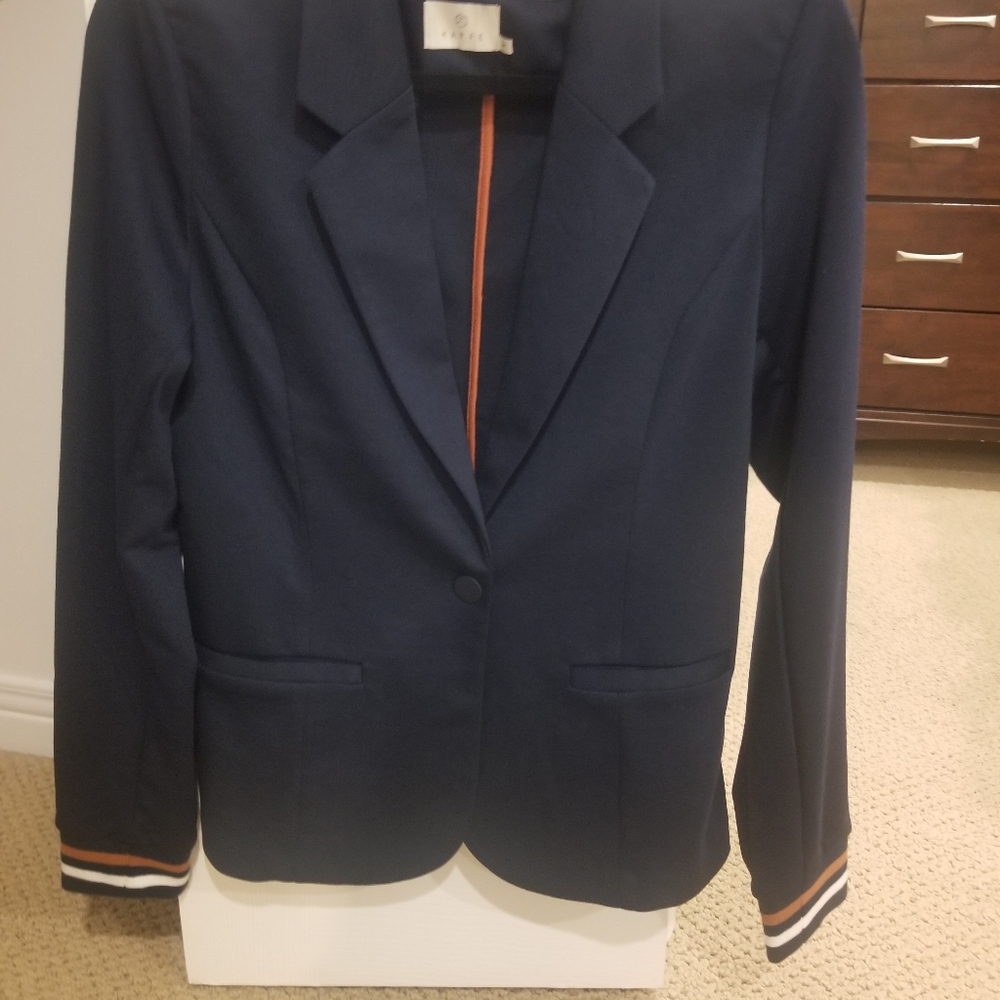 Kaffe Navy Blazer with Orange Trim on cuffs.